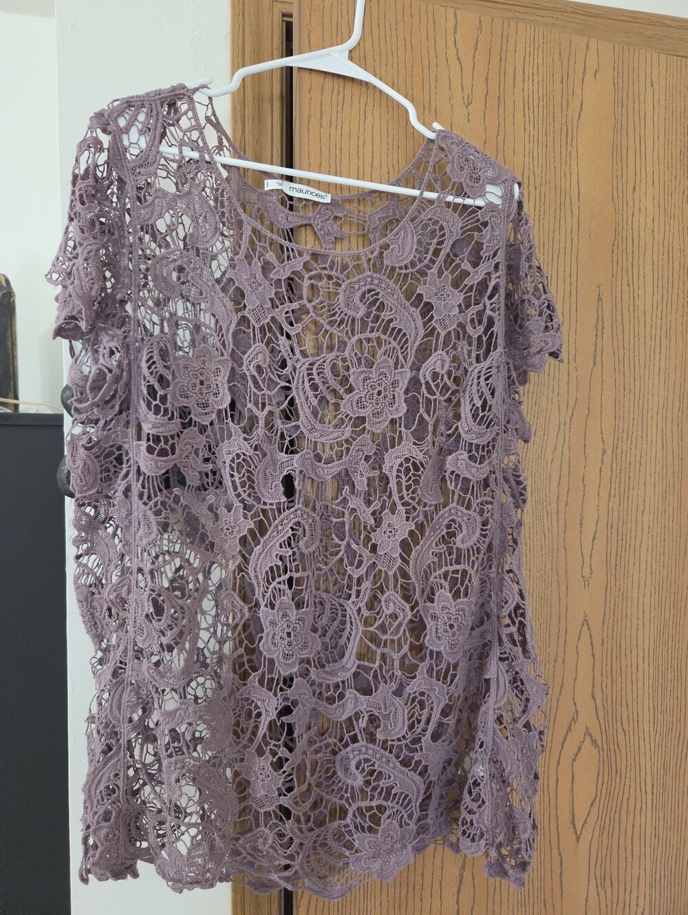 Maurices Lavender Crochet Lace Short Sleeve Top